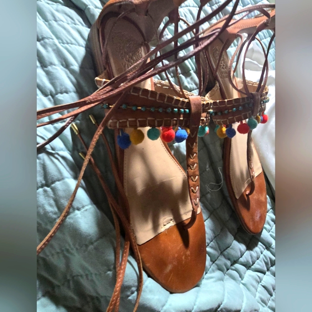 Vince Camuton Brown SoftBall Material  Women's Leather Sandals